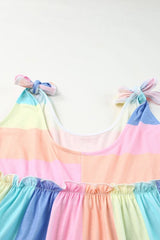 Striped Tie Shoulder Frill Trim Tank - Cute Little Wish