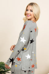 Super Lady High - Low Star Print Long Sleeve Lounge Top