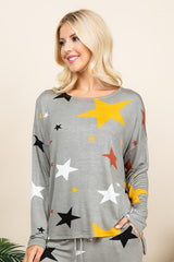 Super Lady High - Low Star Print Long Sleeve Lounge Top