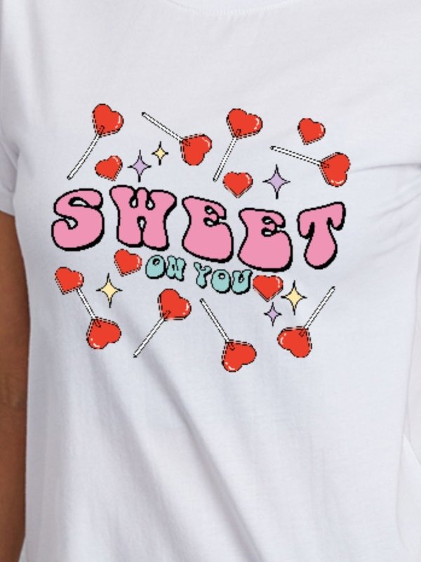 SWEET ON YOU Round Neck Short Sleeve T-Shirt - Cute Little Wish