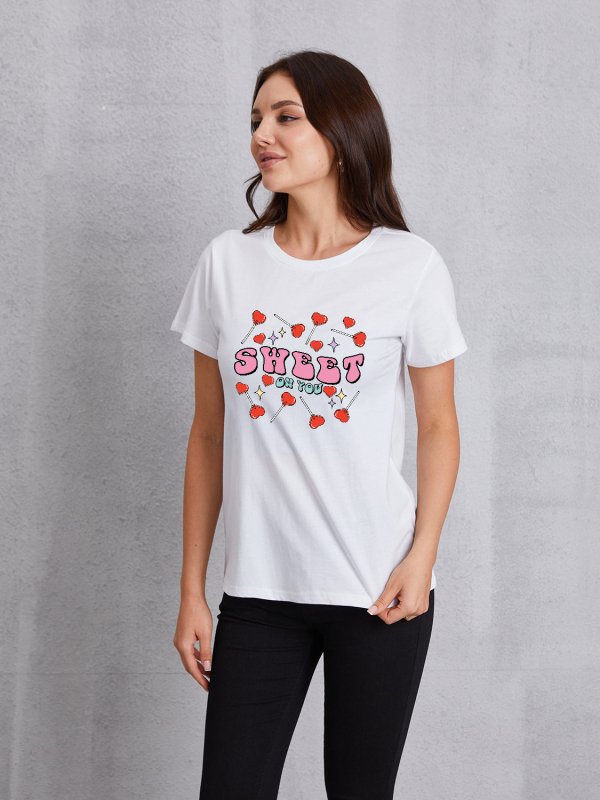 SWEET ON YOU Round Neck Short Sleeve T-Shirt - Cute Little Wish