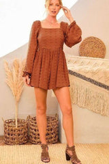 Swiss Dot Flounce Sleeve Square Neck Romper