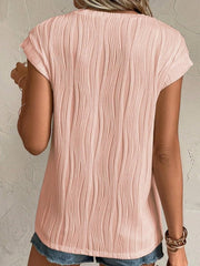 Textured Round Neck Cap Sleeve T-Shirt - Cute Little Wish