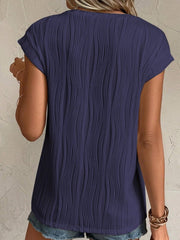 Textured Round Neck Cap Sleeve T-Shirt - Cute Little Wish