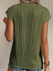 Textured Round Neck Cap Sleeve T-Shirt - Cute Little Wish