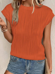 Textured Round Neck Cap Sleeve T-Shirt - Cute Little Wish