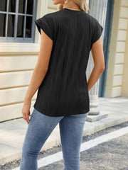 Textured Round Neck Cap Sleeve T-Shirt - Cute Little Wish