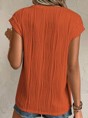 Textured Round Neck Cap Sleeve T-Shirt - Cute Little Wish