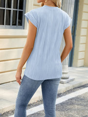 Textured Round Neck Cap Sleeve T-Shirt - Cute Little Wish