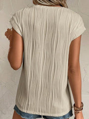 Textured Round Neck Cap Sleeve T-Shirt - Cute Little Wish