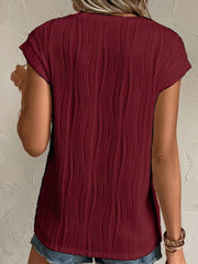 Textured Round Neck Cap Sleeve T-Shirt - Cute Little Wish