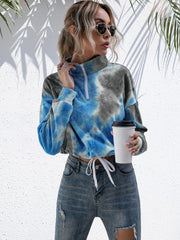 Tie-Dye Quarter Zip Dropped Shoulder Sweatshirt - Cute Little Wish