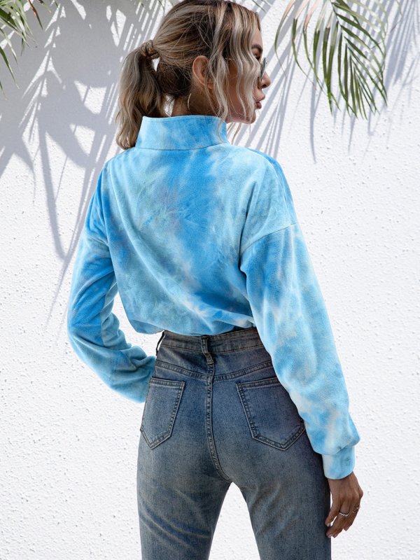 Tie-Dye Quarter Zip Dropped Shoulder Sweatshirt - Cute Little Wish