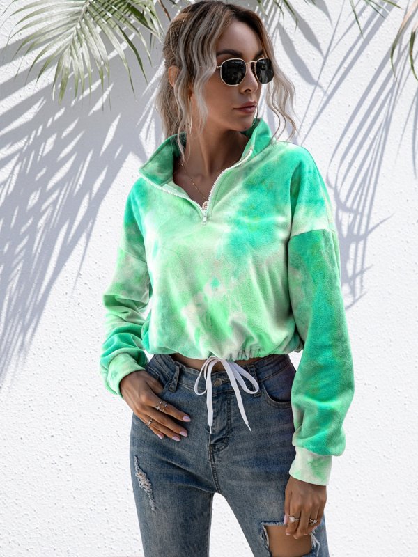 Tie-Dye Quarter Zip Dropped Shoulder Sweatshirt - Cute Little Wish