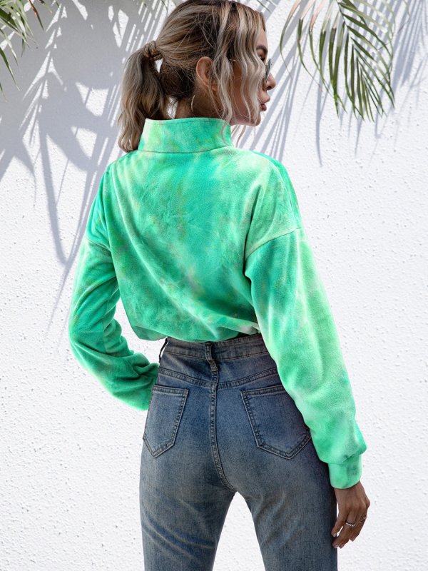 Tie-Dye Quarter Zip Dropped Shoulder Sweatshirt - Cute Little Wish