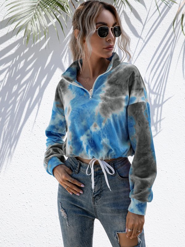 Tie-Dye Quarter Zip Dropped Shoulder Sweatshirt - Cute Little Wish