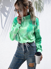 Tie-Dye Quarter Zip Dropped Shoulder Sweatshirt - Cute Little Wish