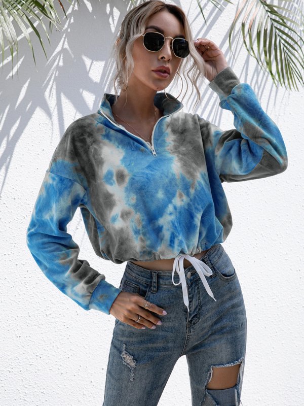 Tie-Dye Quarter Zip Dropped Shoulder Sweatshirt - Cute Little Wish