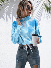 Tie-Dye Quarter Zip Dropped Shoulder Sweatshirt - Cute Little Wish