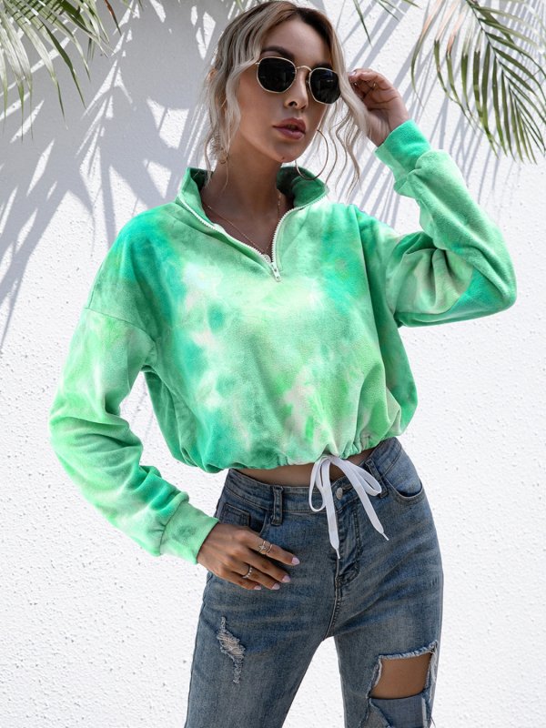 Tie-Dye Quarter Zip Dropped Shoulder Sweatshirt - Cute Little Wish