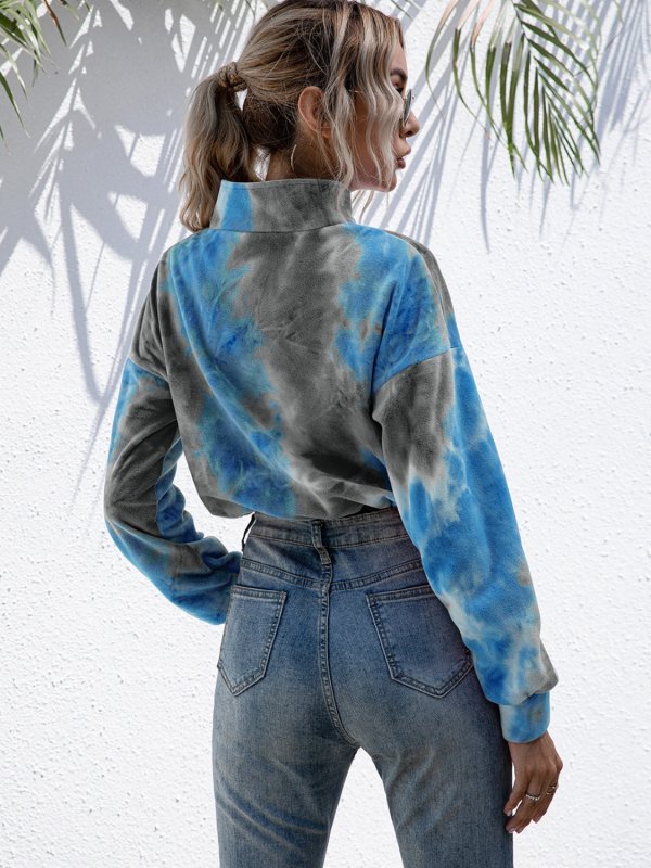 Tie-Dye Quarter Zip Dropped Shoulder Sweatshirt - Cute Little Wish