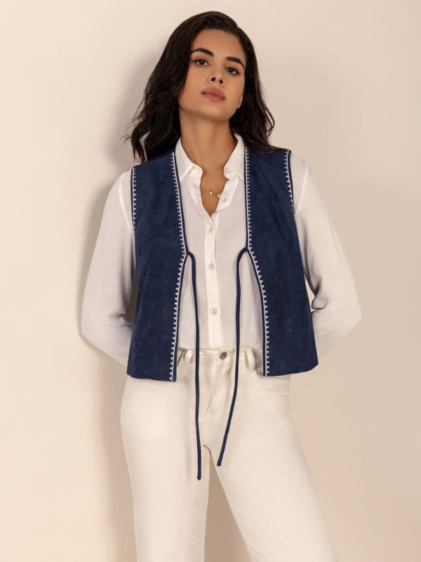 Tied Contrast Trim Vest