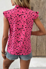 Tied Printed Tie Neck Cap Sleeve Blouse - Cute Little Wish