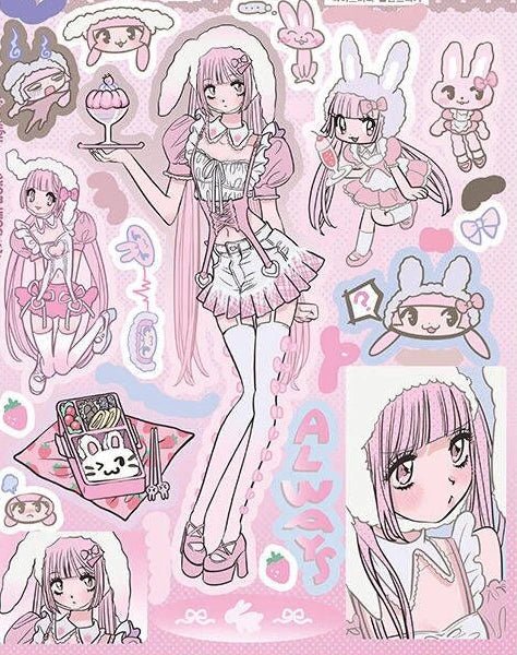 Trendy Harajuku Style Laser Anime Girl Stickers - Cute Little Wish