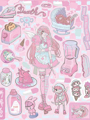 Trendy Harajuku Style Laser Anime Girl Stickers - Cute Little Wish