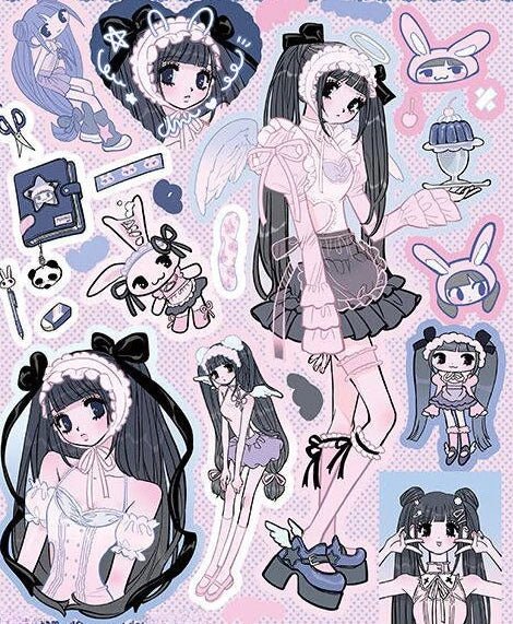 Trendy Harajuku Style Laser Anime Girl Stickers - Cute Little Wish