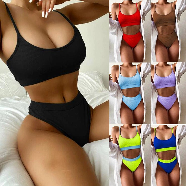 Triangle Fluorescent Color Bikini High Waist Two-Piece Swimsuit - Cute Little Wish