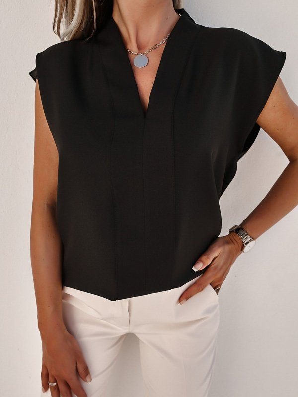 V-Neck Cap Sleeve Blouse - Cute Little Wish