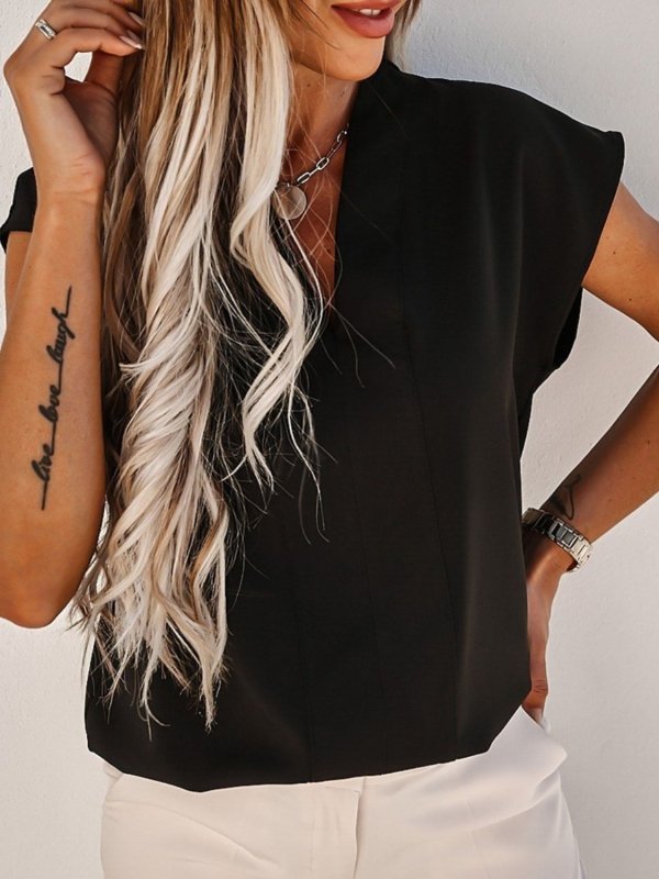 V-Neck Cap Sleeve Blouse - Cute Little Wish