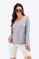 V-Neck Drop Shoulder Open Back Sweatshirt - Cute Little Wish