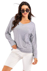 V-Neck Drop Shoulder Open Back Sweatshirt - Cute Little Wish