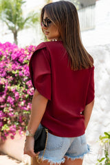 V-Neck Petal Sleeve Blouse - Cute Little Wish