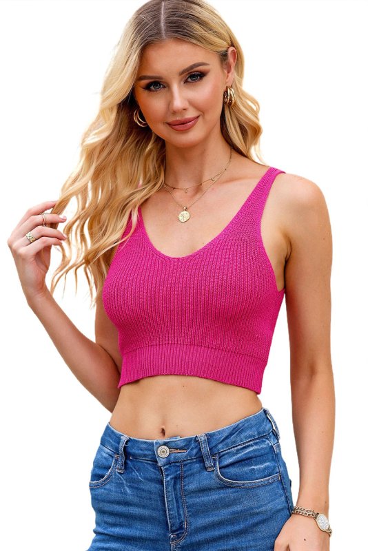 V-Neck Ribbed Knit Tank - Cute Little Wish