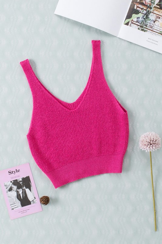 V-Neck Ribbed Knit Tank - Cute Little Wish