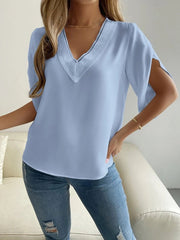 V-Neck Short Sleeve Blouse - Cute Little Wish