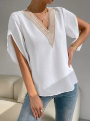 V-Neck Short Sleeve Blouse - Cute Little Wish