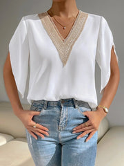 V-Neck Short Sleeve Blouse - Cute Little Wish