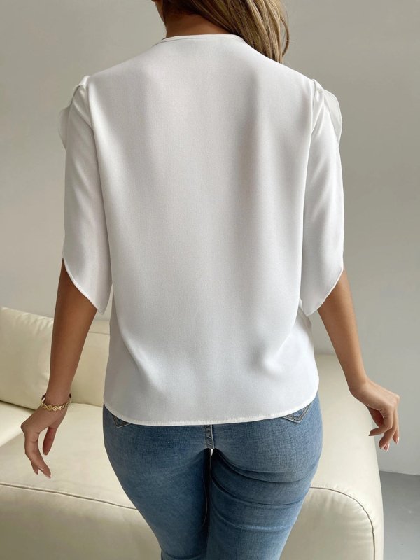 V-Neck Short Sleeve Blouse - Cute Little Wish