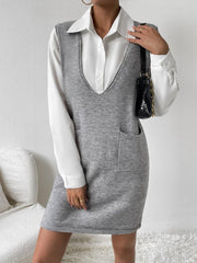 V - Neck Sleeveless Sweater Dress with Pockets