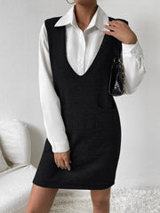 V - Neck Sleeveless Sweater Dress with Pockets