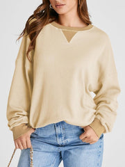 Waffle Knit Round Neck Long Sleeve T-Shirt