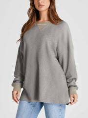 Waffle Knit Round Neck Long Sleeve T-Shirt