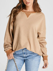 Waffle Knit Round Neck Long Sleeve T-Shirt