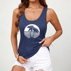 Women's Fresh Tropical Palm Tree Sleeveless Tank Top - Cute Little Wish