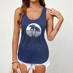 Women's Fresh Tropical Palm Tree Sleeveless Tank Top - Cute Little Wish