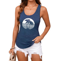 Women's Fresh Tropical Palm Tree Sleeveless Tank Top - Cute Little Wish